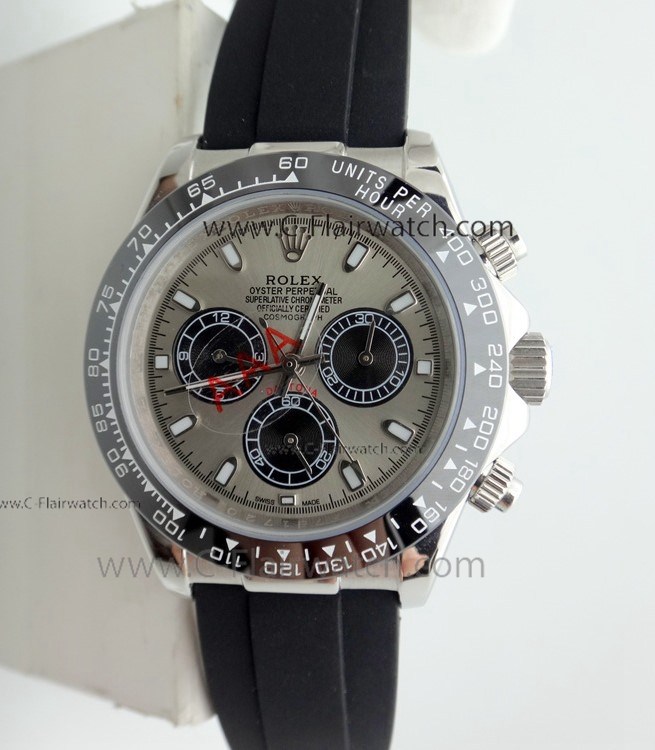 Clone Rolex Daytona Rubber Band Grey Dial SS Watch 40mm